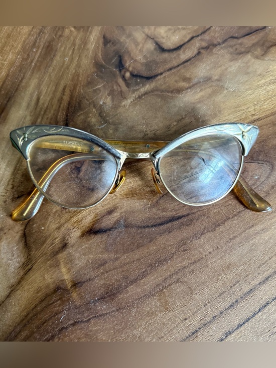 Vintage Accessories - Vintage 12K Gold Fill Cat Eye Eyeglasses Etched Detail 1950s
